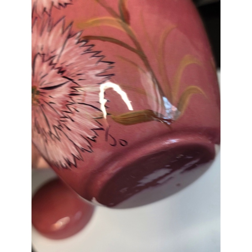 Vintage Signed Hand Painted Pink Floral Ceramic Ginger Jar with Lid 5.75" - Picture 3 of 10